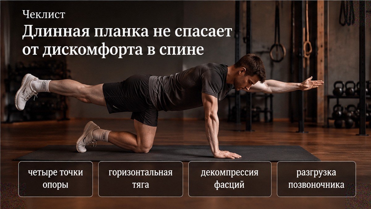 Чеклист: почему длинная планка не снимает дискомфорт в спине