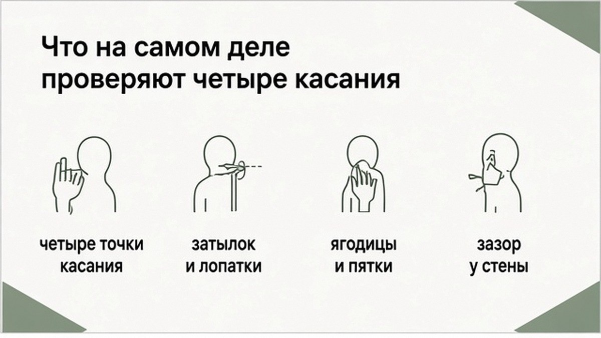 Чеклист: четыре точки касания у стены при проверке осанки