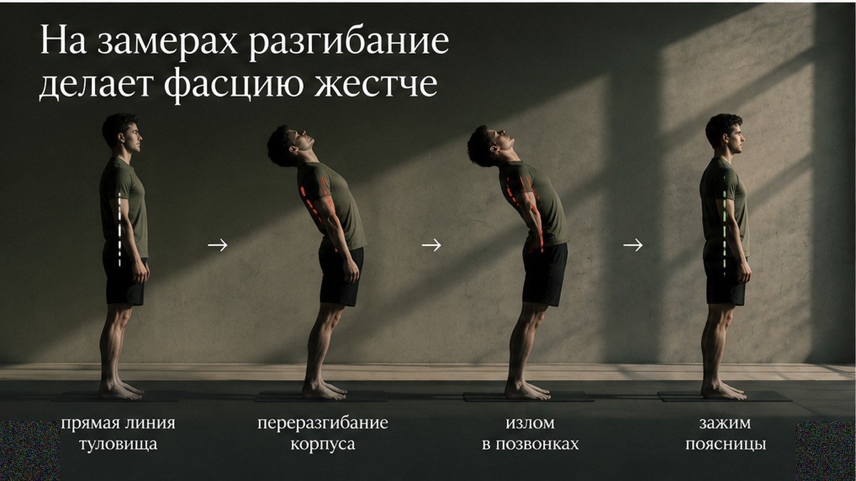 Схема: как переразгибание влияет на жёсткость фасции