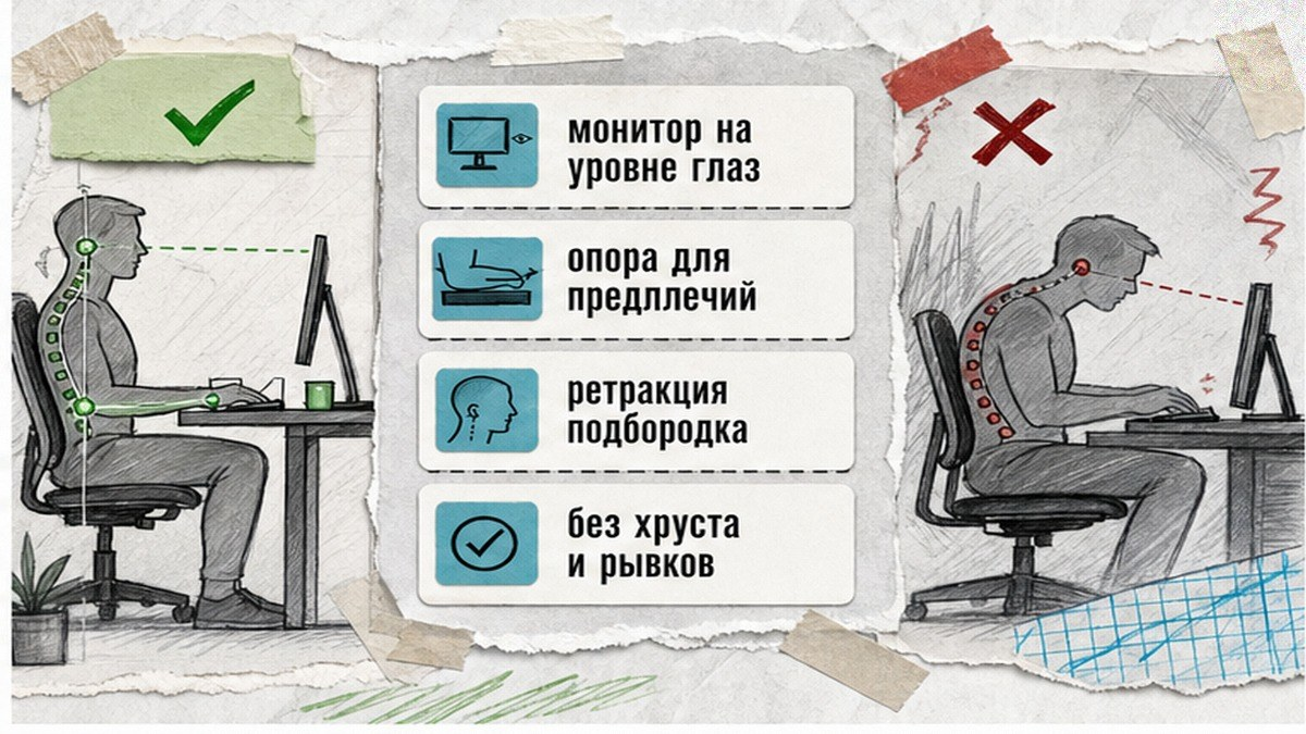 Сравнение: как шея тянет плечи и грудной отдел