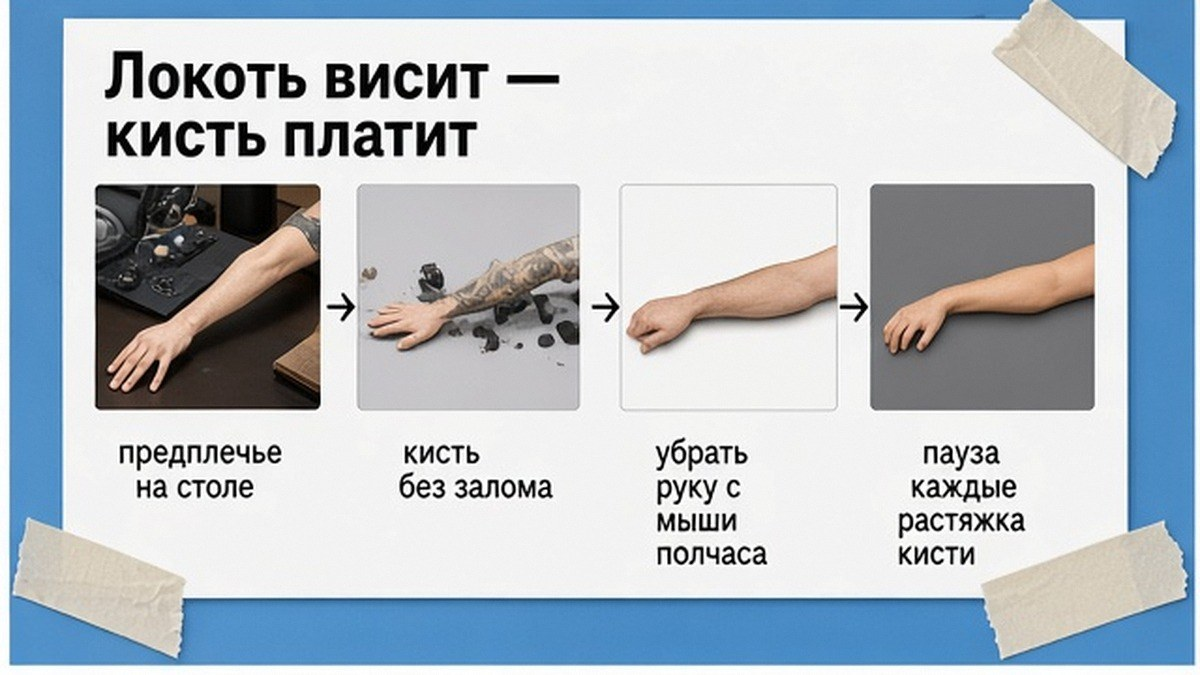 Схема опоры предплечья и положения локтя за столом