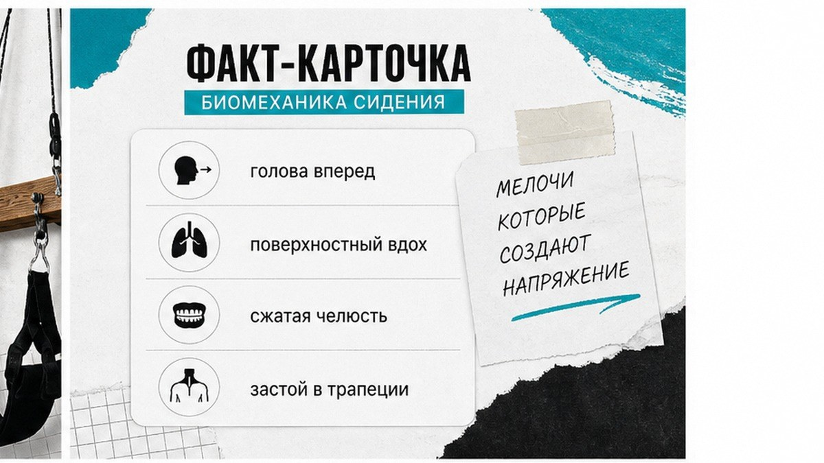 Инфографика: биомеханика сидения и застой в трапеции
