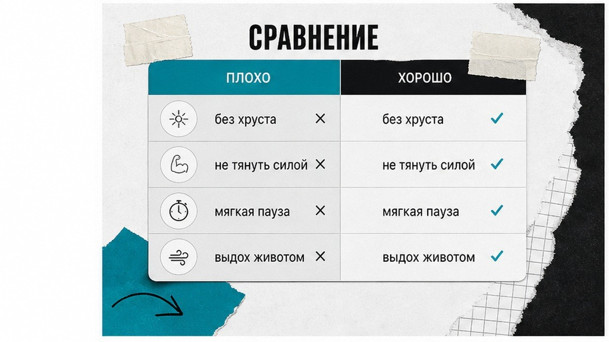 Сравнение: ловушка идеальной осанки и поверхностного дыхания