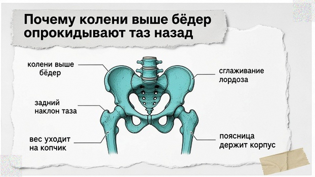 Схема: почему колени выше бёдер опрокидывают таз назад
