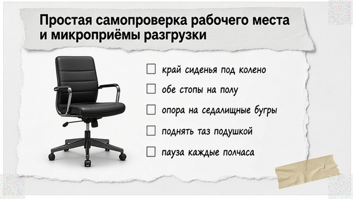 Чеклист самопроверки высоты рабочего стула и пауз