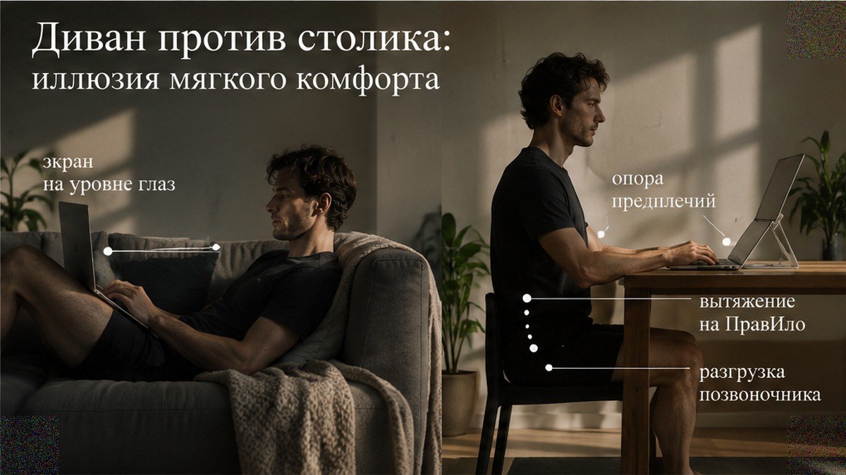 Чеклист: почему диван с ноутбуком на коленях хуже для шеи, чем столик