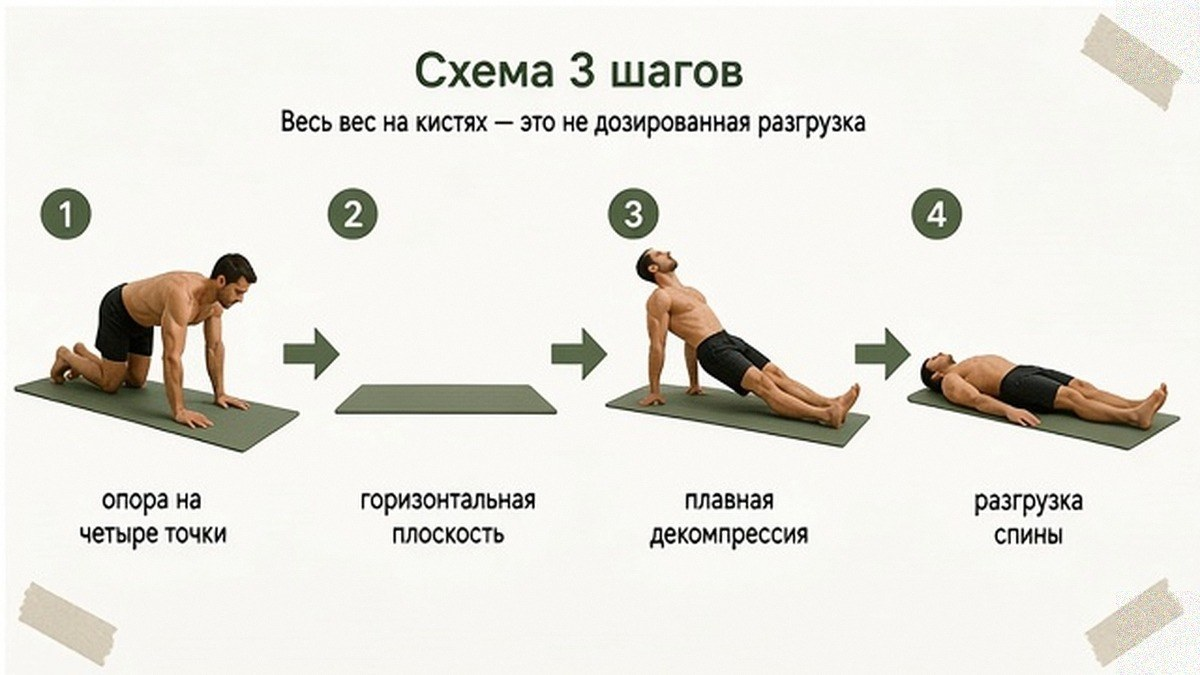 Схема: горизонтальное вытяжение за четыре точки вместо виса на кистях