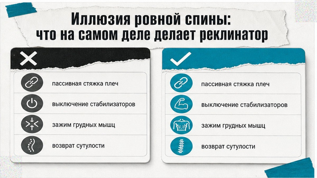 Сравнение: пассивная стяжка корректора и возврат сутулости