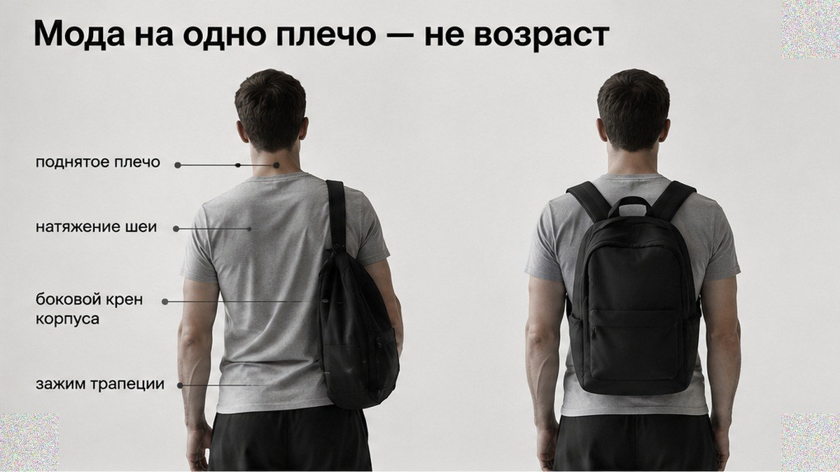 Схема: мода на одно плечо и перекос осанки