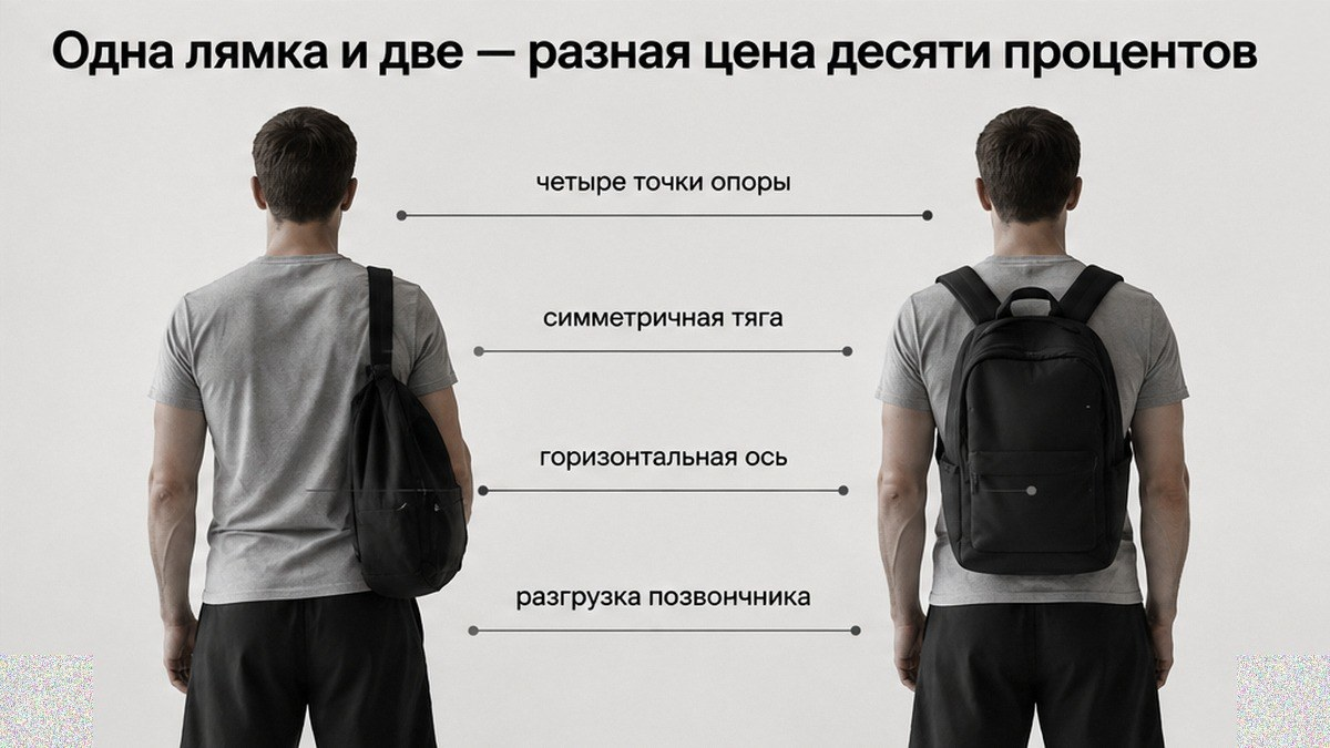 Чеклист: одна лямка и две — разная нагрузка на спину