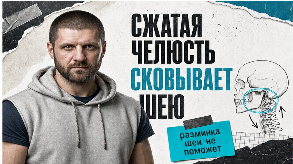 Сжатая за столом челюсть передаёт напряжение в шею