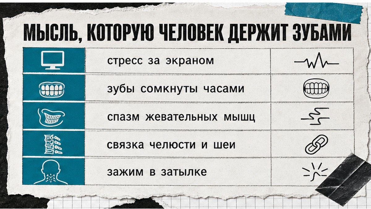 Сравнение: дневное сжатие челюсти и стресс за экраном