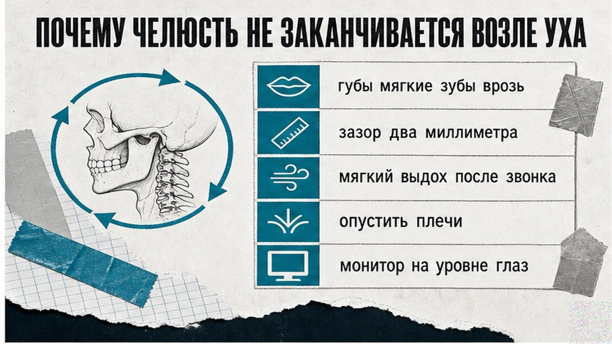 Инфографика: связь напряжённой шеи и положения челюсти