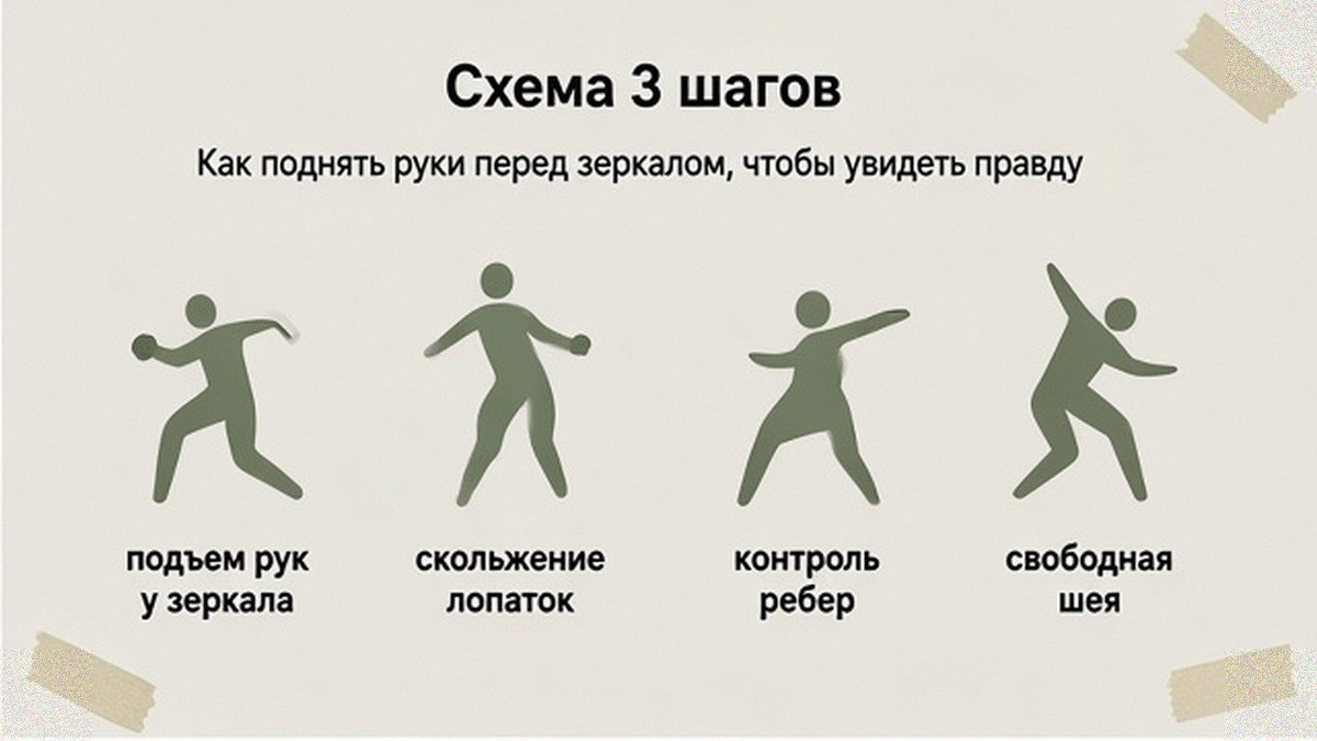 Схема: как поднять руки перед зеркалом и проверить лопатки