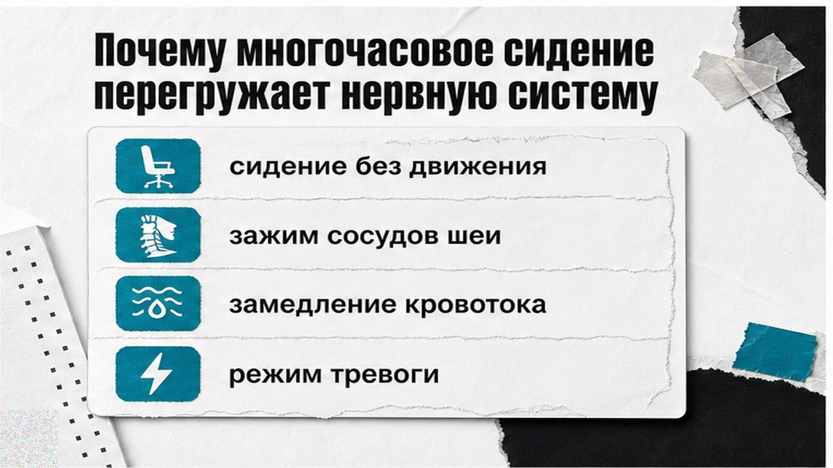 Инфографика: как сидение перегружает нервную систему