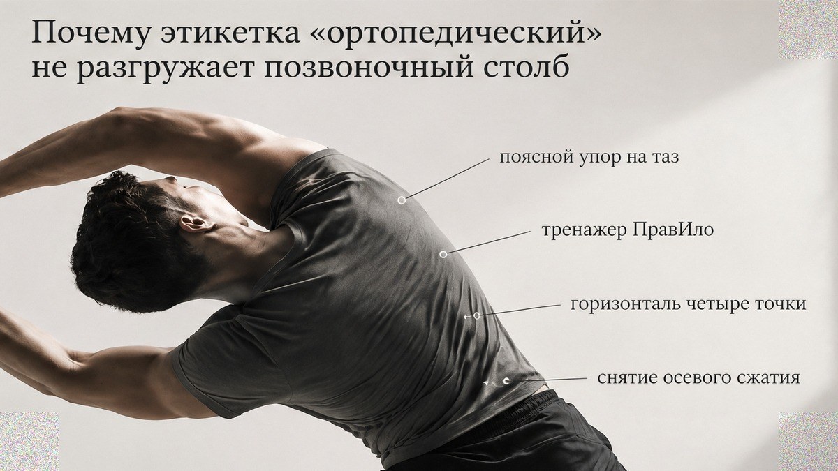 Карточка: почему бирка «ортопедический» не разгружает позвоночник