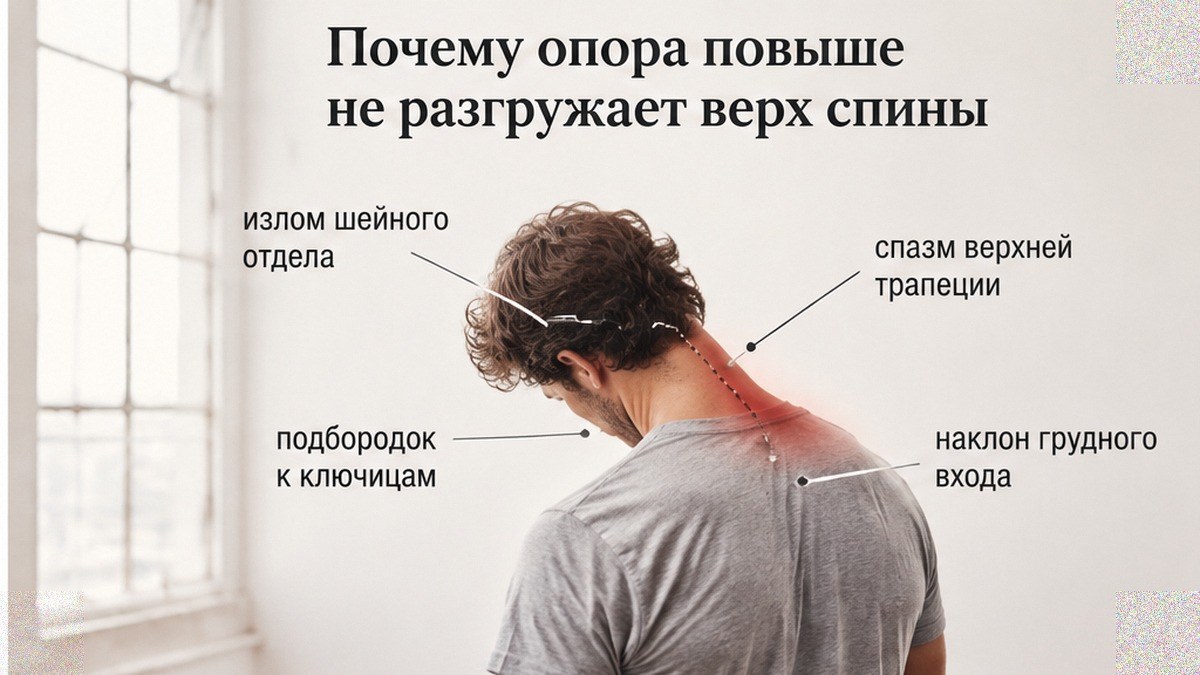 Карточка: как высокая опора сгибает шейный отдел и тянет трапецию