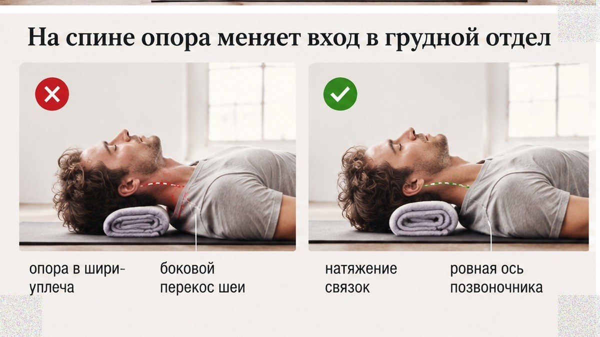 Сравнение: опора на спине и вход в грудной отдел при разной высоте подушки