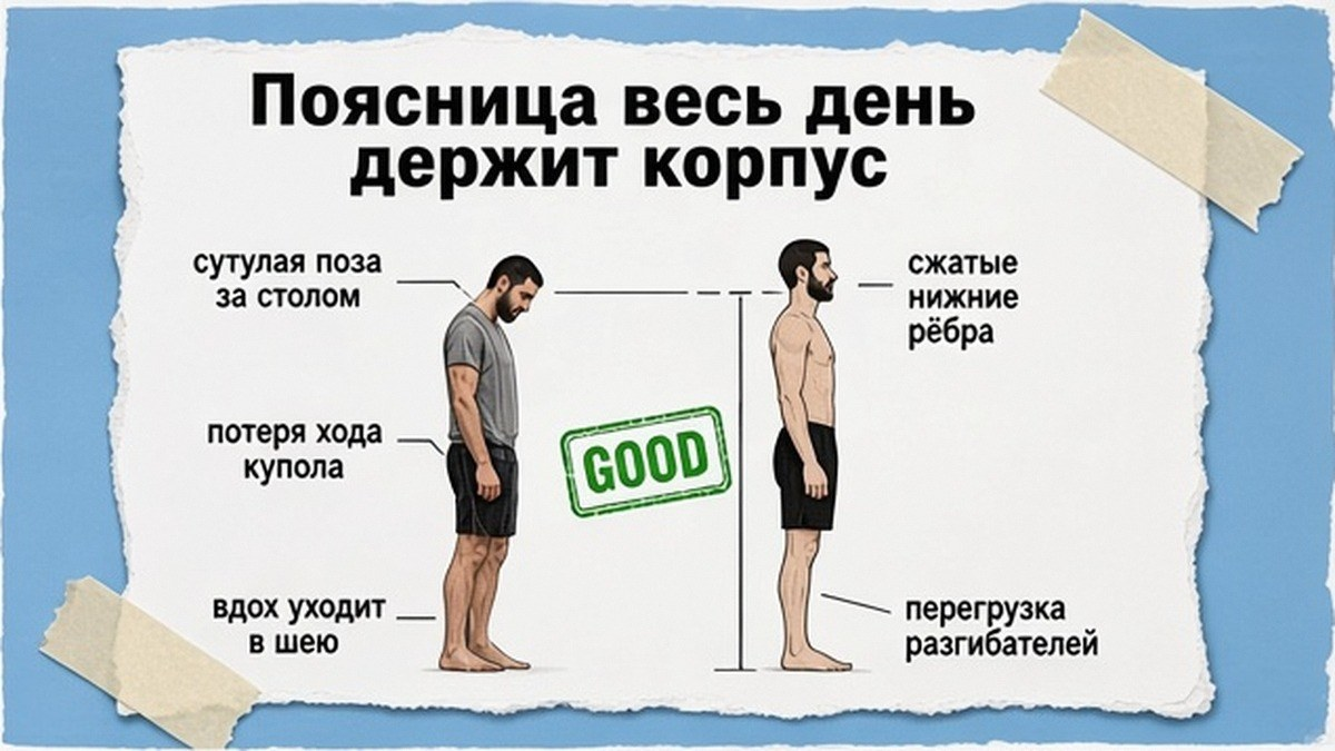 Сравнение: как сутулая посадка перегружает поясницу