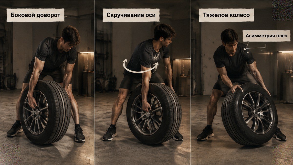 Схема бокового доворота и скручивания при подъёме колеса