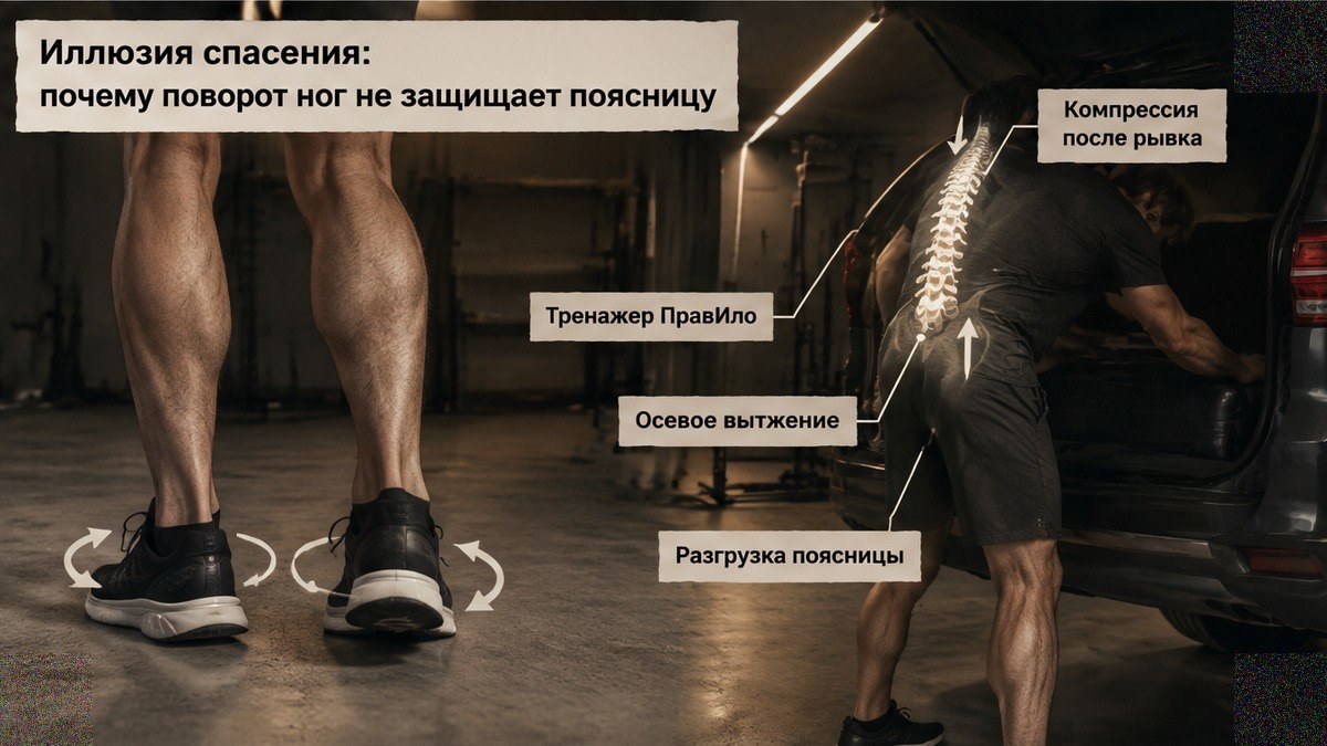 Инфографика: поворот ног не снимает скручивание поясницы