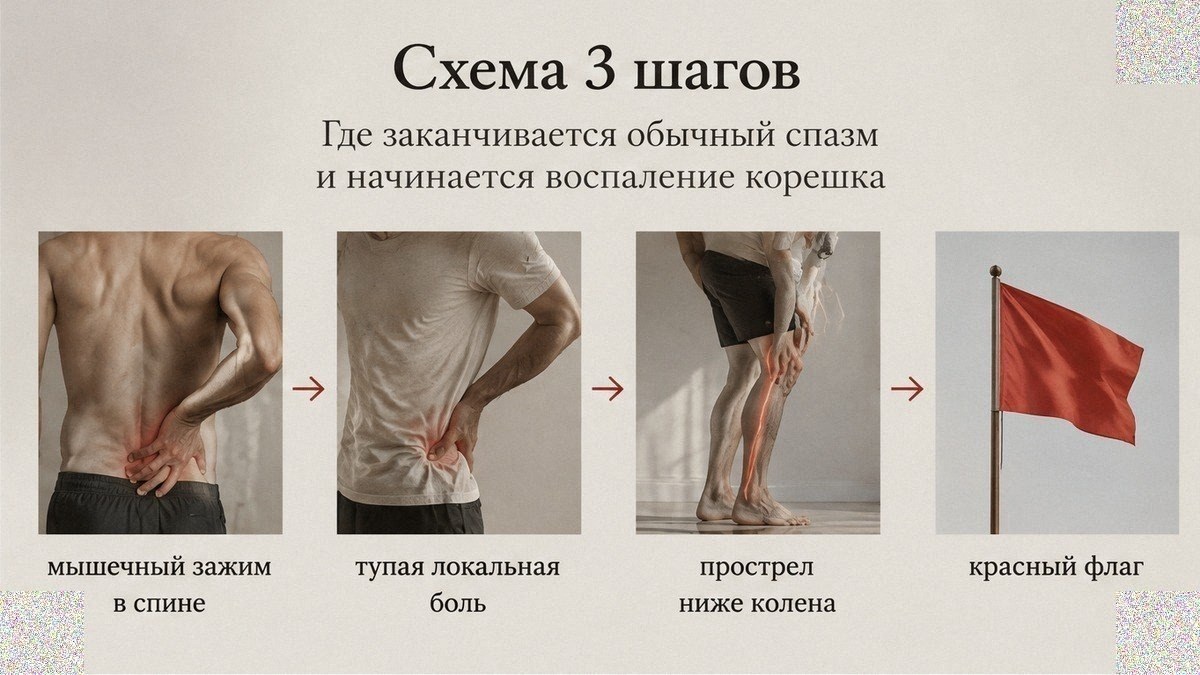 Схема: от мышечного спазма до признаков, при которых нужен врач