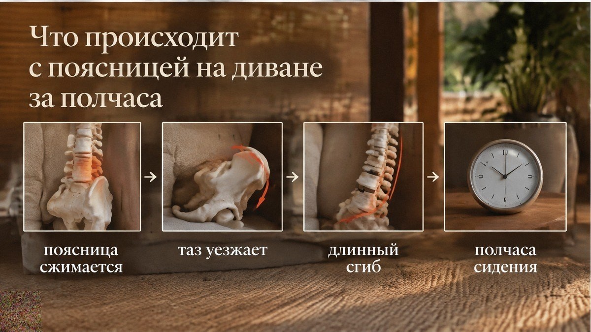 Сравнение: что происходит с поясницей на диване за полчаса