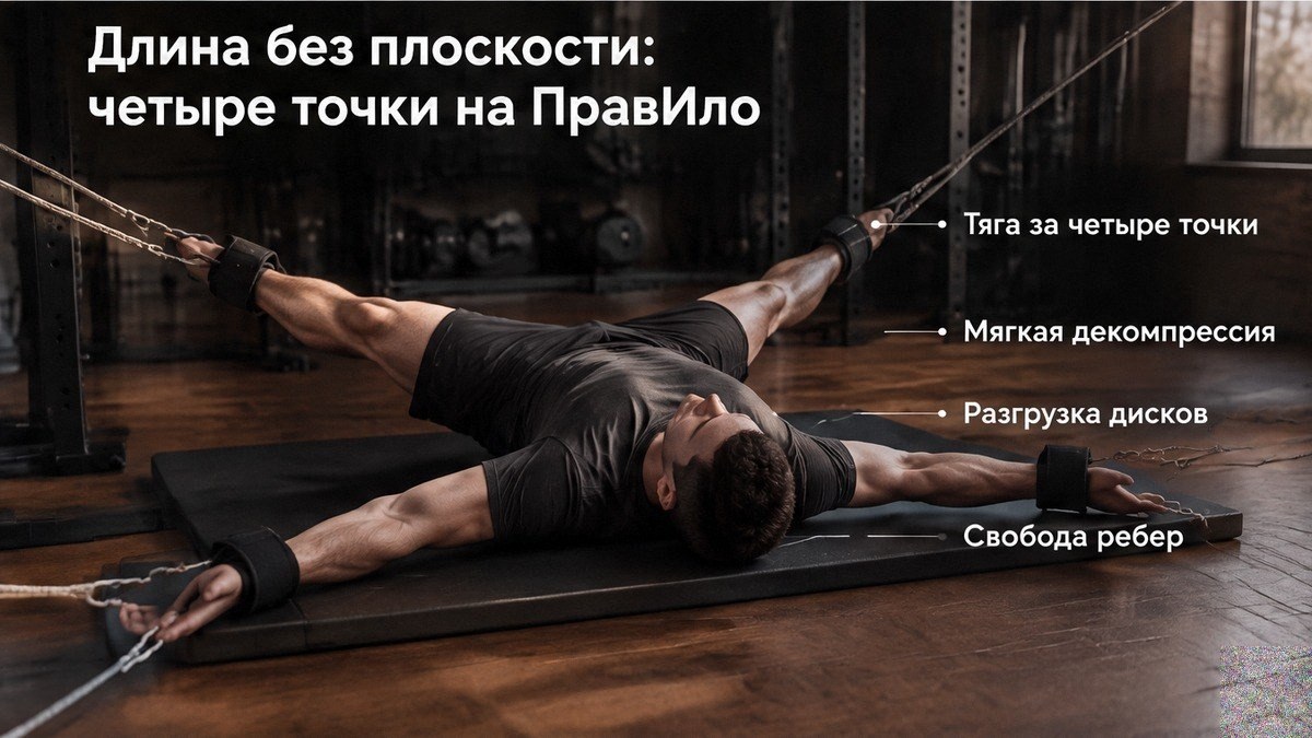 Схема: вытяжение за четыре точки без прижимания спины к плоскости