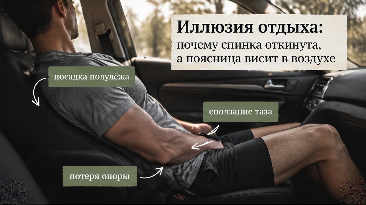 Инфографика: откинутый сиденье и поясница без опоры