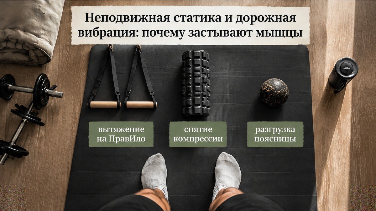 Схема: статика за рулём, вибрация и путь к разгрузке спины
