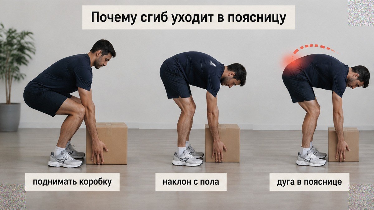 Инфографика: почему сгиб при подъёме уходит в поясницу