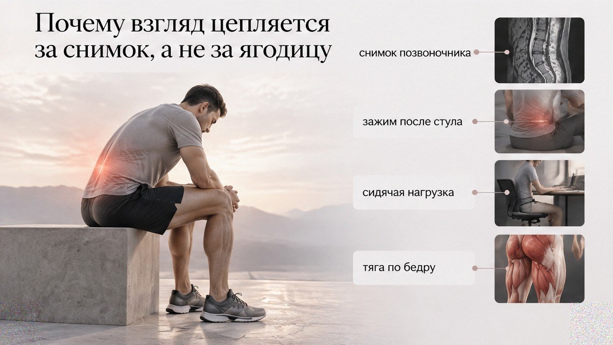 Схема: почему на снимке виден диск, а не глубокая ягодица