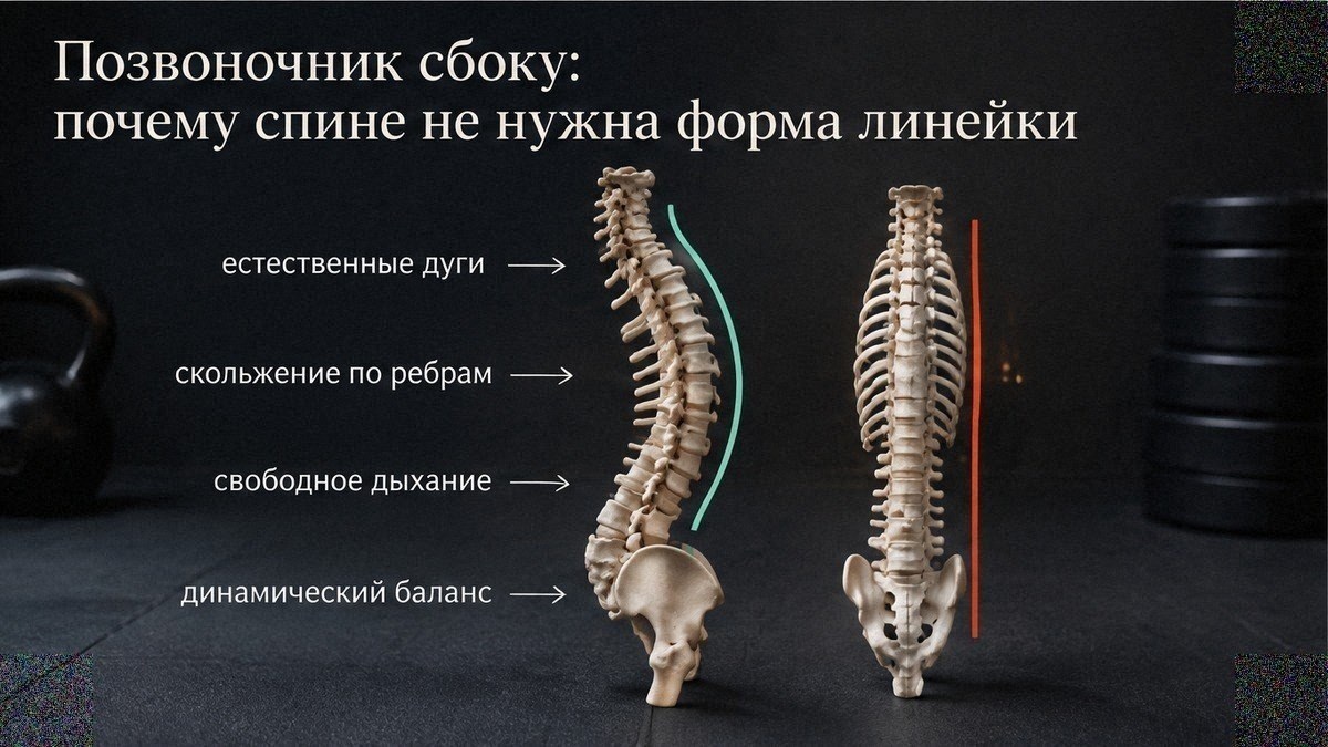 Сравнение: естественные изгибы позвоночника и линейка