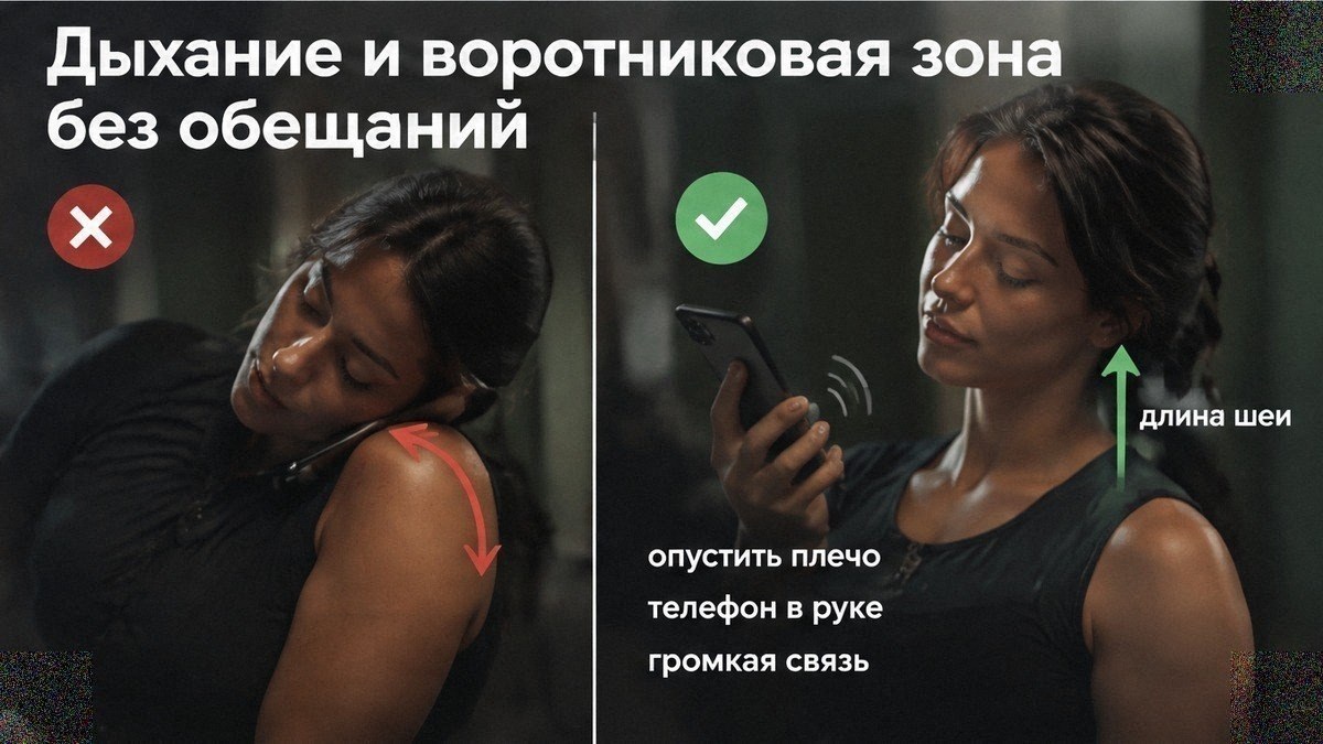 Сравнение: зажим у плеча и спокойная длина шеи при звонке