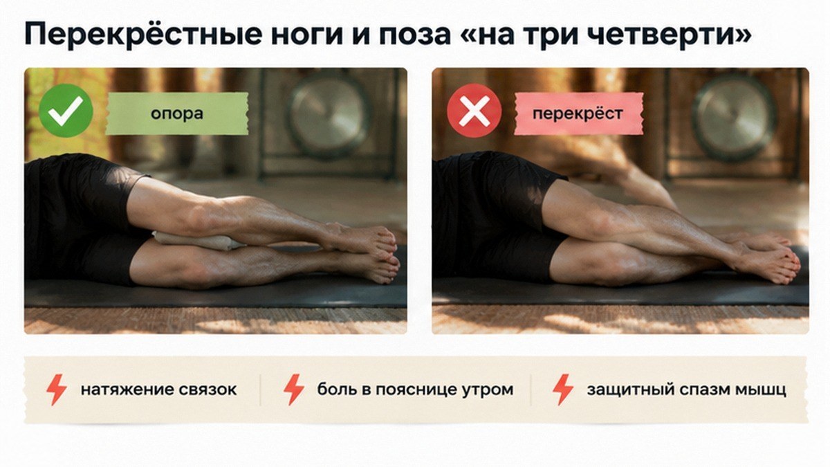 Сравнение: перекрёстные ноги и поза «на три четверти» versus опора